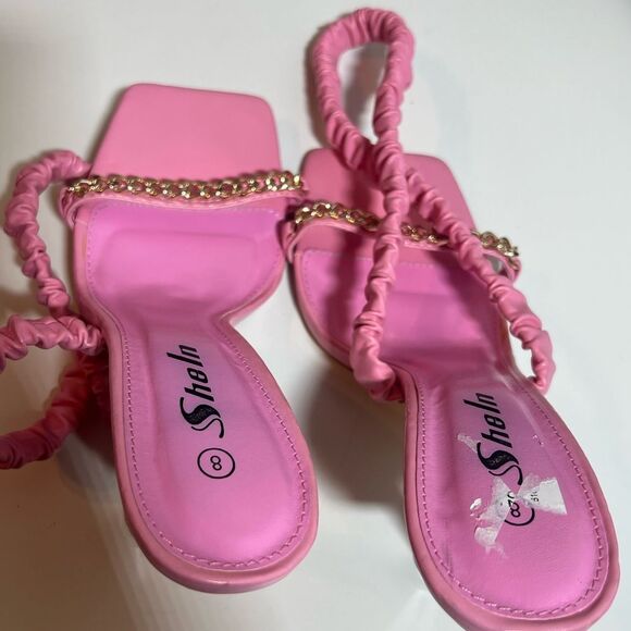🌸SHEIN pink purple chain open toe elastic strappy high heel mule shoe size 8 - Picture 8 of 15